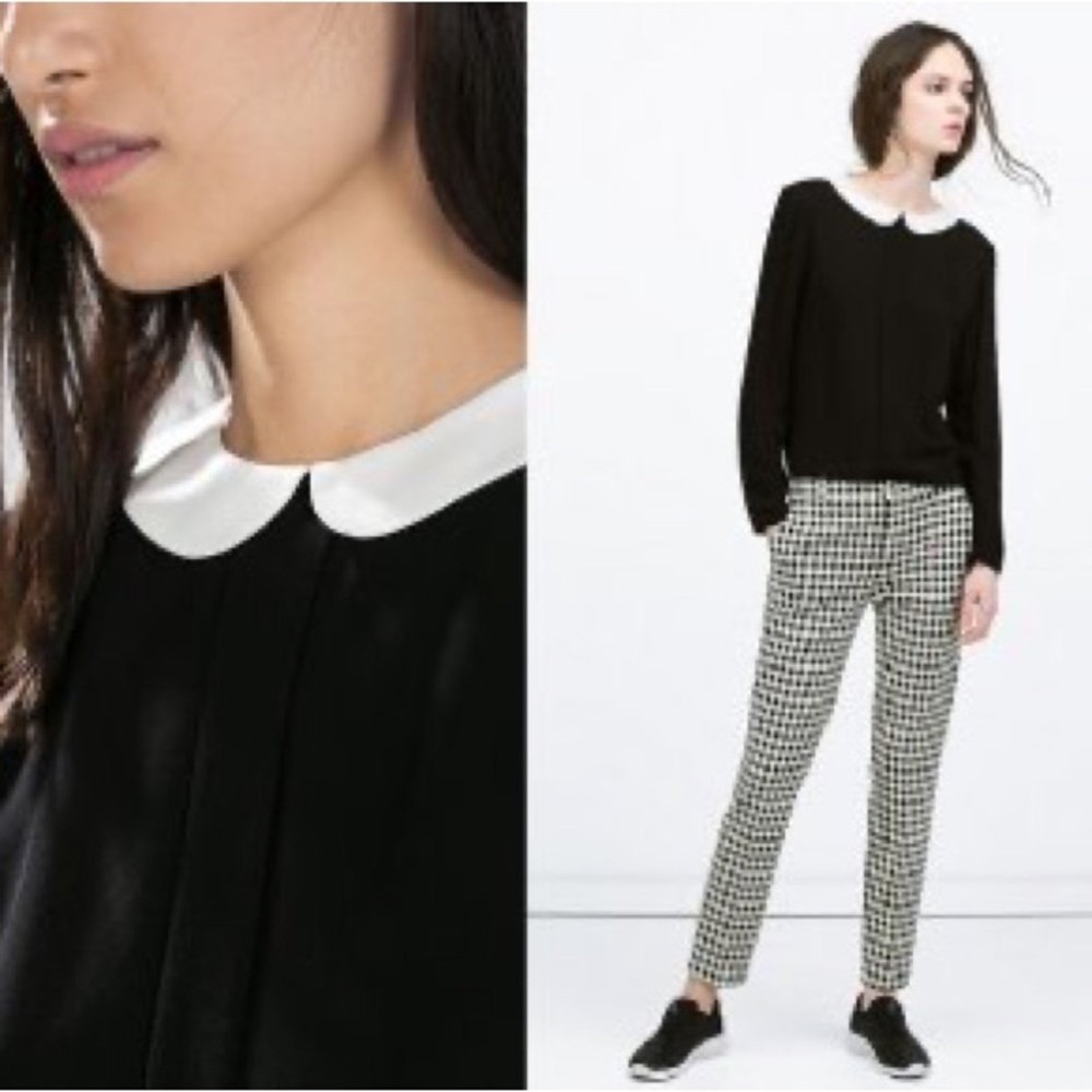 Nwt Zara collar top black and white sz XS